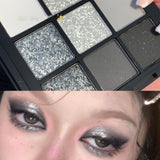 9 Colors Punk Smokey Matte Glitter Eyeshadow Palette Shimmer Eye Shadow Makeup Palette Cool Toned Gray Black Eye Pigment Palett